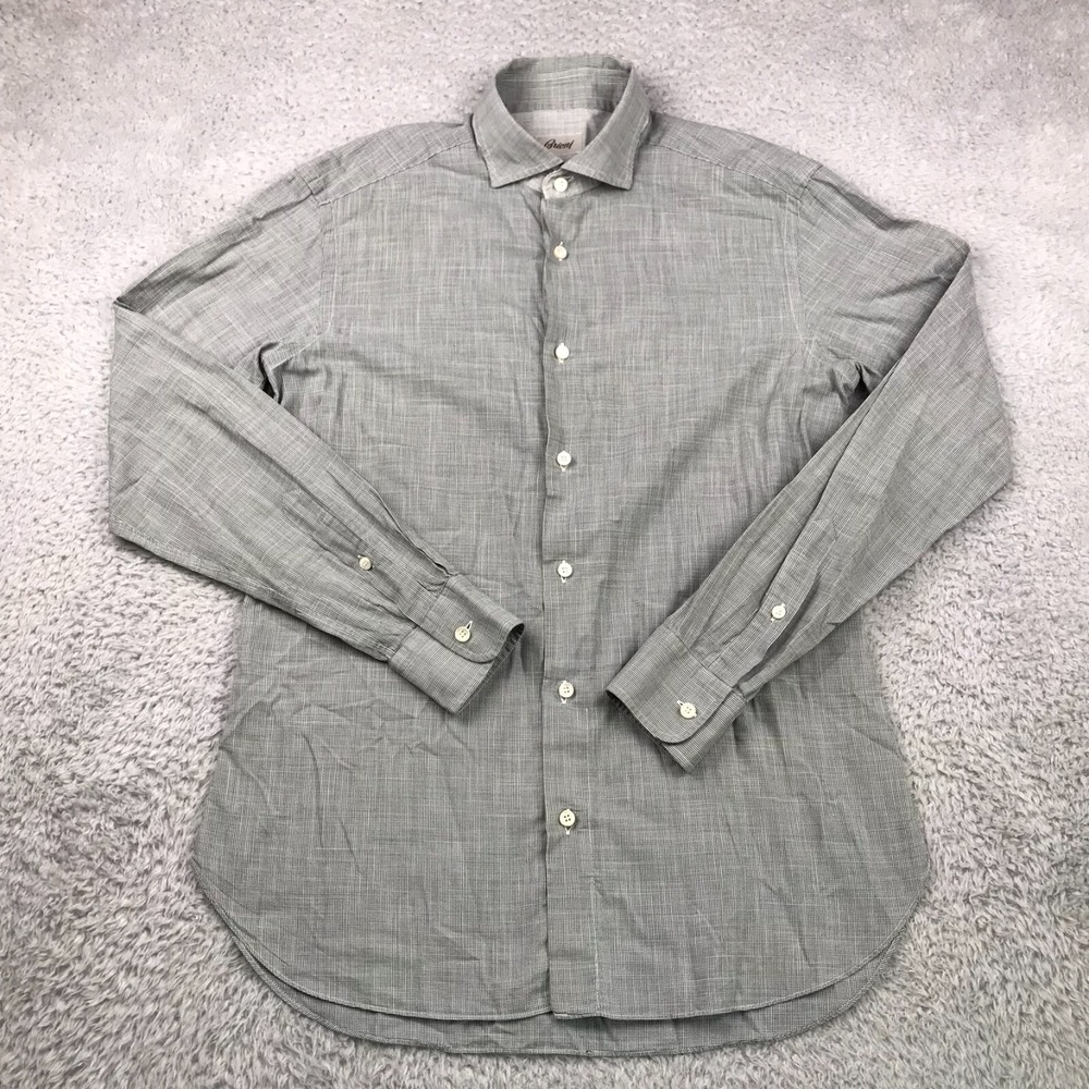 Brioni Sport Dress Shirt Mens III (41 16) Houndstooth Cotton Business Italy Made